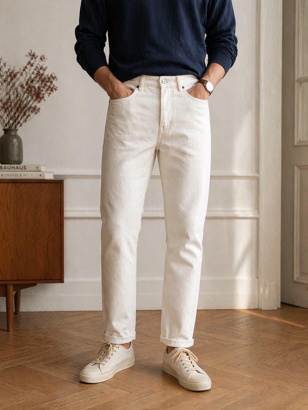 Sezane Octobre Éditions Ecru Straight Leg Jeans 30 Button Fly Organic Cotton